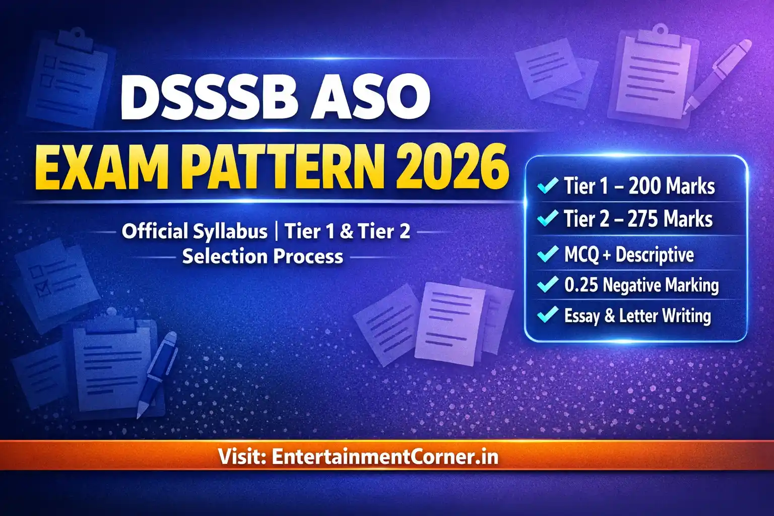 DSSSB Assistant Section Officer ASO Tier 1 Exam Pattern 2026 Marking Scheme Table